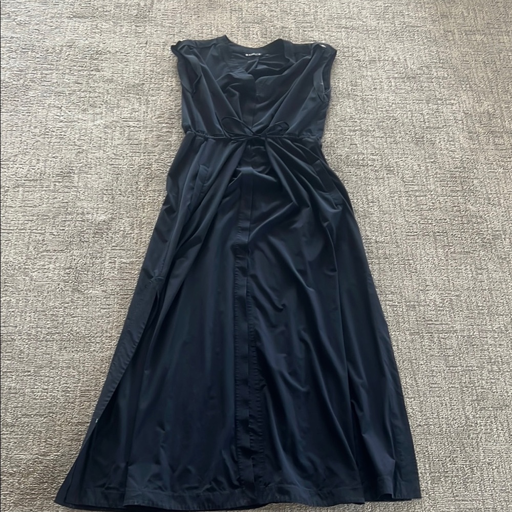 Athleta Black Pleated Maxi Sundress V-neck